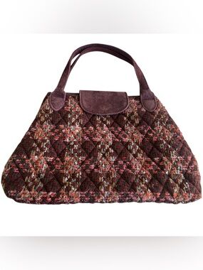 Vera Bradley Tweed Quilted Bag – Burgundy Suede Trim Tote purse